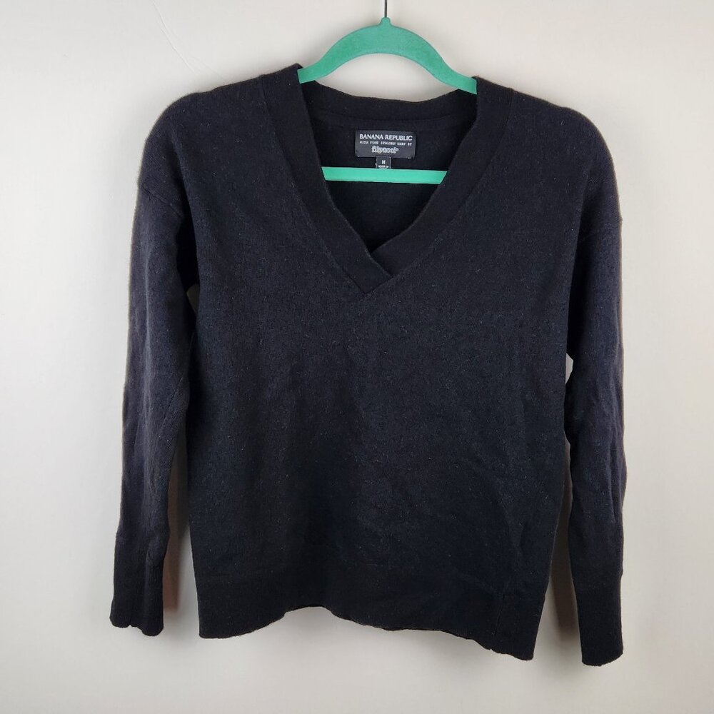 Banana Republic Filpucci Merino Wool Cashmere Slouchy V-Neck Sweater Black sz M